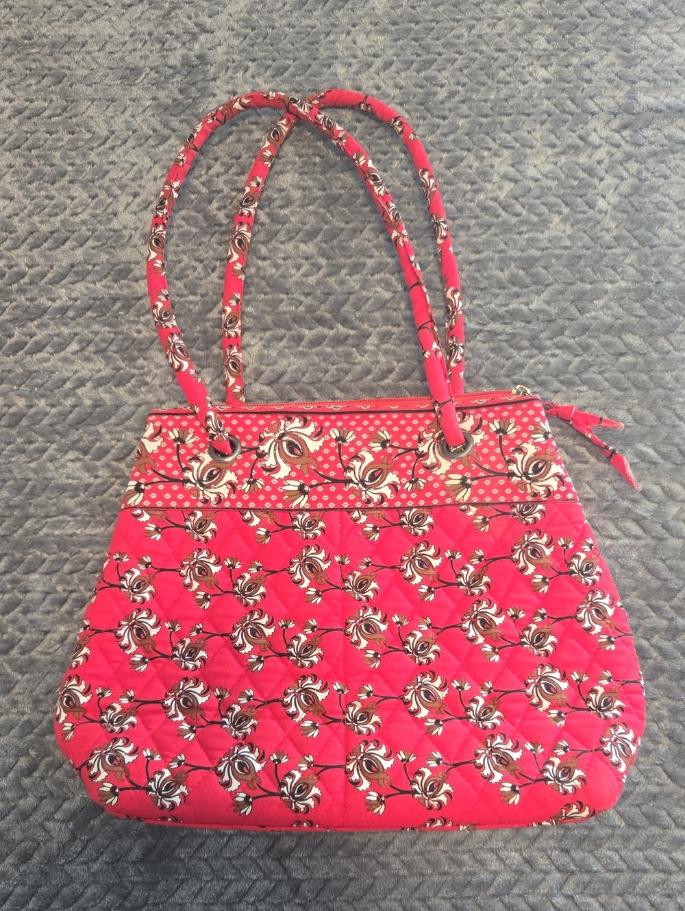 Quilted Floral Tote Bag - Red